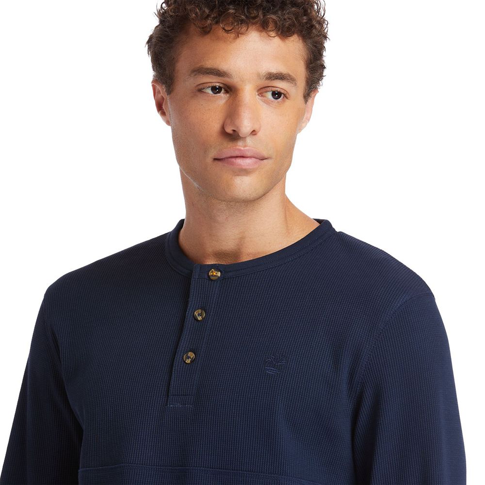 Timberland Mens Shirts Wharf River Waffle-Knit Henley - Navy - India TR8246973